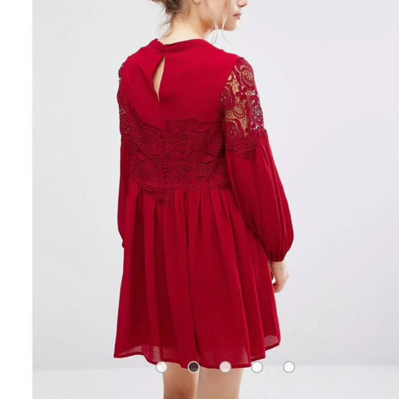 Women's Endless Rose Lace Cutout Mini Dress in Cranberry, Long Sleeves, Small - Picture 9 of 16